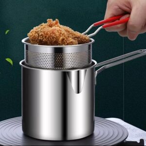 Stainless Steel Deep Frying Strainer & Oil Basket With Fryer Tong | French Fries Basket, Fry Pan, Deep Fryer Pot, Potato Chips Rack, Mini Mesh Pot, Chicken Fryer For Kitchen [1200ML]