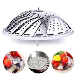 Stainless Steel Vegetable Steamer Cooking Basket - Steam Food Vegetable Momos Fish Dumpling Dimsum Potato - Multipurpose Veg Fruit Strainer Fits Any Cooker Pan Pot Bowl Kadai Foldable Adjustable Size